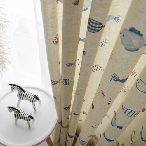 Cartoon Fish Linen Cotton Printed Curtain,Modern Curtains for Living Room, Window Treatments Drapes for Children Bedroom