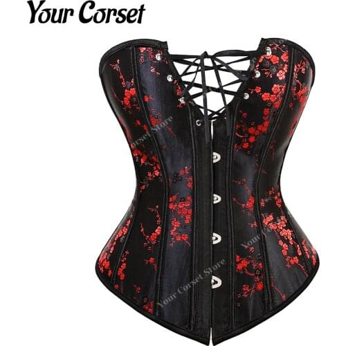 Floral Corset Lingerie For Women Plum Jacquard Bustier Tops Renaissance Corset Long Straps Lace Corset Top Plus Size