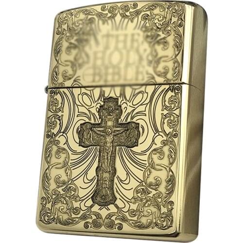 Zorro Cross Pure Copper Kerosene Lighter Copper Deep Carving Creative High Quality Classic Mens Grinding Wheel Lighter Gift