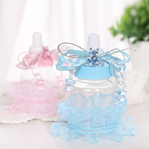 12pcs/lot Pink Ribbon Transparent Plastic Baby Candy Box Cute Small Bottle Candy Box