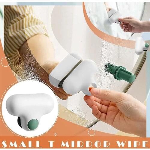 2 In1 Descaling Glass Cleaner Brush Absorbent Mini T Mirror Glass Cleaning Brush Squeegee Scrubber Wiper Bathroom Cleaning Tools