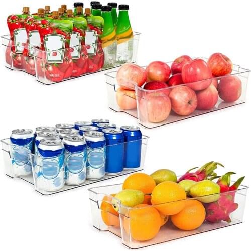 4 Pack Large Clear Plastic Food Storage Bin with Handle for Freezer, Cabinet, Fridge, Kitchen Pantry Storage