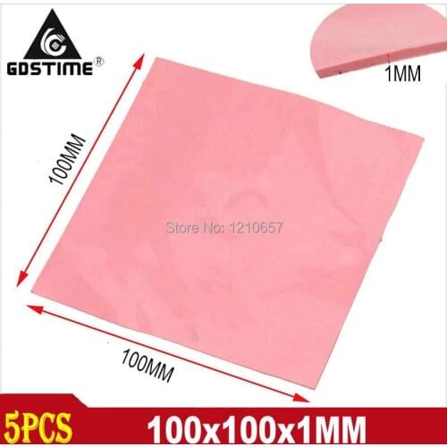 5 pieces Lot Pink Silicone Thermal Pad 100mm x 100mm x 1mm 1mm Thick Cooling for CPU GPU