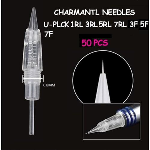 50PCS Tattoo Needle Permanent Makeup Cartridge Needle 8mm Disposable Eyebrow Lip Makeup Needle for Tattoo Machine Kits 1/3/5/7RL