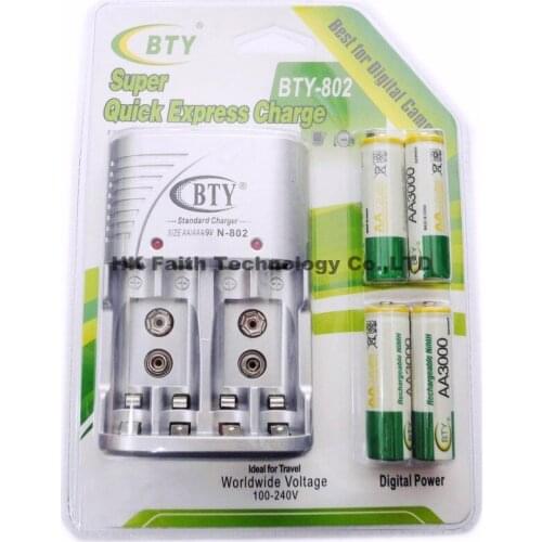 BTY 4*AA3000 series 850mah AA 1.2V Rechargeable Battery +BTY-802 AA/AAA Battery Charger EU Charger
