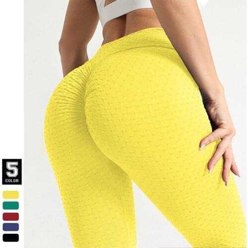 Seamless Yoga Pant Jacquard Bubble Pants High Elastic Sports Fitness Legging Women High Waist Gym Running Leggings Belly Control