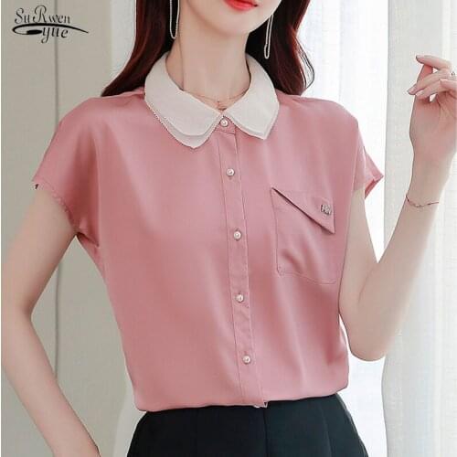 Blusas Mujer De Moda 2020 Fashion Women Tops and Blouses Short Sleeve Chiffon Shirts Elegant Doll Collar Loose Shirt 9922
