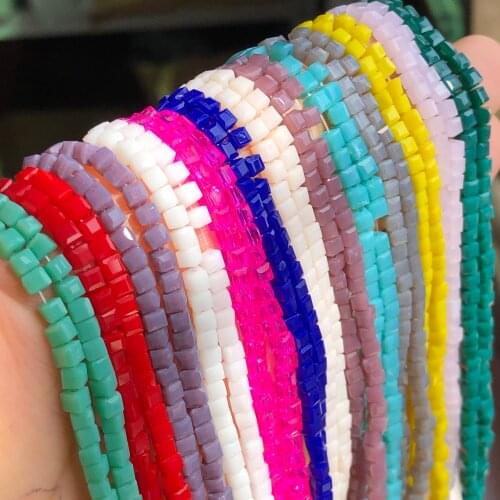 3mm Square Shape Austrian Crystal Beads Quadrate 3MM 100pcs Porcelain Glass Loose Beads Jewelry Making Children Handmade DIY