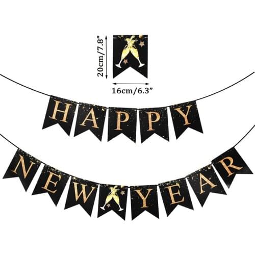 Chicinlife 1set Happy New Year Banner 2021 New Year PartyBunting Garland New Years Eve Party Backdrop Decoration Supplies