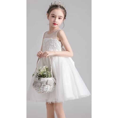 Childrenswear 2020 Spring and Summer Girls Princess Skirt White Kids Floral Full Dress Gauze Tutu Flower Girl Dress Floral