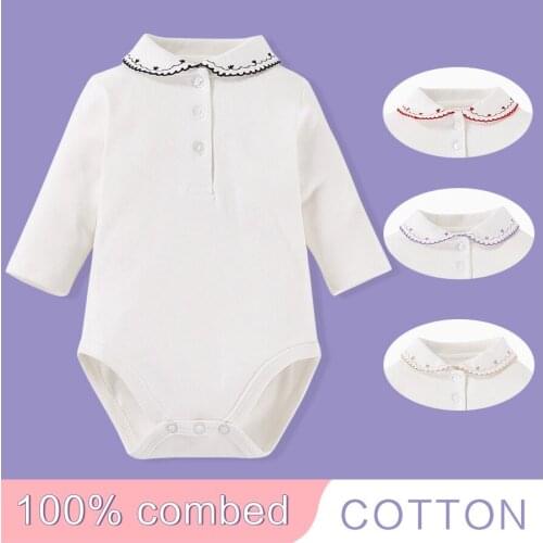 Baby Floral Collar Rompers Spring&Autumn Shirt Infant Jumpsuit Cotton Girls Clothing Long Sleeve Newborn Baby Clothes White