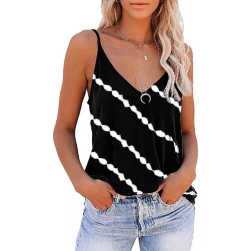Women Plus Size Casual Tank Top S-5XL Summer Striped Print Sleeveless Sling Tops Oversize Female Loose Cotton Vest Pullovers