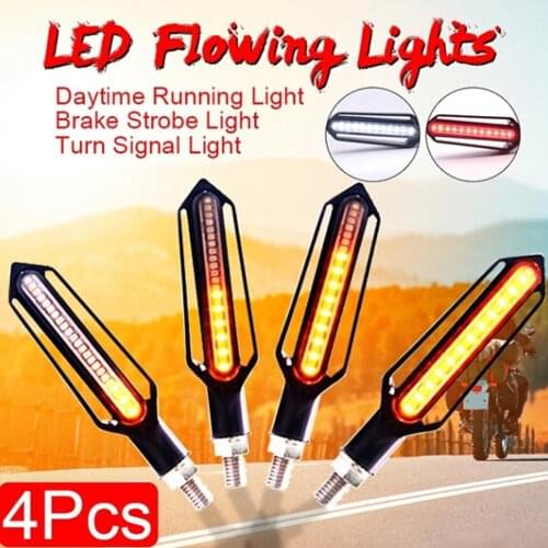 4x Motorcycle Bike 24 LED Sequential Flowing Turn Signal Indicator + White DRL Daytime Running Light + Red Brake Stop Light