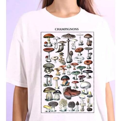 Kuakuayu HJN Mushroom Chart Printed T Shirt Young Women Gothic Style Tees Short Sleeve Cotton Fashion Tee Shirts