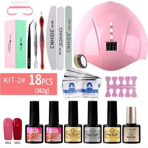 Nail Gel Polish Starter Set 36W UV Nail Lamp Base Top Coat Cuticle Pusher All-in-one Kit Drill Nail Polish Manicure Kit