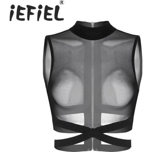 IEFiEL Sexy Women Lingerie Fashion See Through Floral Lace 3/4 Length Sleeve Slip-on Short Shirts Crop Top for Party Nightwear