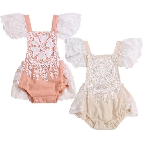Citgeett Summer Infant Baby Girls Princess Bodysuits Lace Ruffles Sleeve Flowers Printed Tassel Jumpsuit Clothes