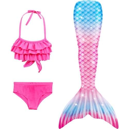 3pcs Girls Mermaid Tails Swimming Dresses Cosplay Costume Clothes Little Children Swimsuit for Kids Swimmable Halloween Gift
