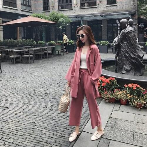 Set female 2019 new spring and autumn fashion casual solid color shirt with nine pants temperament elegant womens two-piece