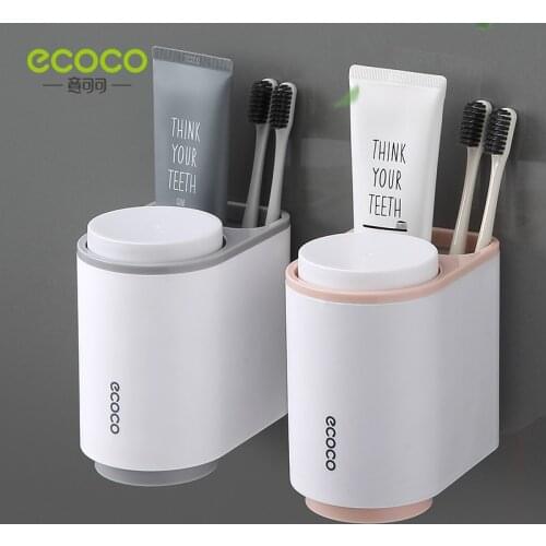 ECOCO Magnetic Suction Dustproof Gargle Cup Wall - Mounted Non - Nail Toothpaste Toothbrush Tooth Cup Storage Integrated