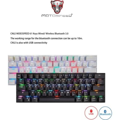 Dual Mode Bluetooth Wireless/USB Bluetooth CK62 Portable Mechanical Gaming Keyboard RGB Backlight Blue Red Axis