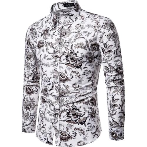 Mens Clothing Smart Casual Men Shirts Plus Size 5xl Full Sleeve Autumn Printing Shirt Polyester High Quality White