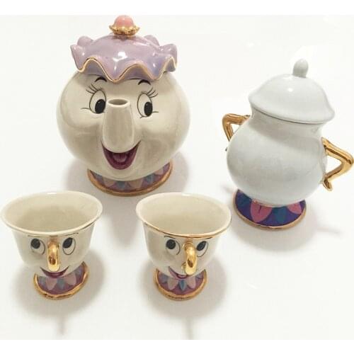 CUTE Beauty And The Beast Teapot Mug Mrs Potts Chip Cup Cartoon Tea Pot Cup Set Cogsworth Nice Xmas Birthday Gift For Friend
