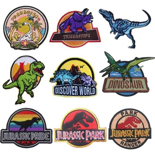 Iron On Patches For Clothing Jurassic Park Sticker Fabric Dinosaur Stripes For Jeans Jacket Backpack Badge Embroidery On Clothes