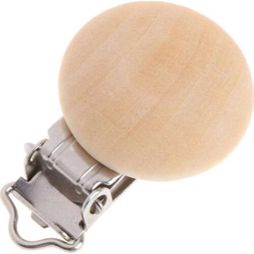 Natural Color Baby Pacifier Clips Round Wood Metal Soother Dummy Nipples Holders