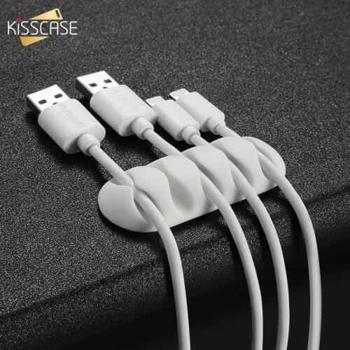 KISSCASE Cable Organizer Silicone USB Cable Winder Cabo Holder Flexible Desktop Cable Management Clips For Mouse Earphone Wire