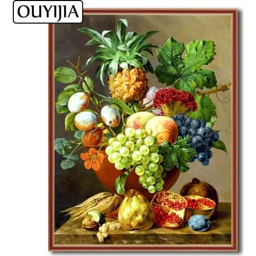 OUYIJIA Pineapple Grape 5D DIY Fruit Oil Decorative Diamond Painting Embroidery Diamond Mosaic Rhinestone HomeDecoration Gift