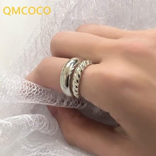 QMCOCO 925 Sterling Silver Rings Fashion Simple Twist Double-Deck Geometric Party Jewelry Gifts For Woman Accessories