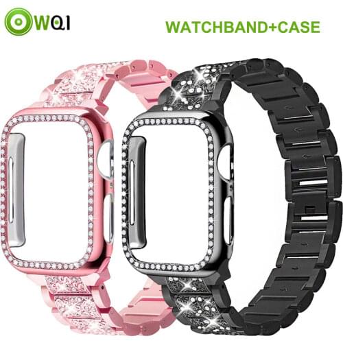 Solo Loop Diamond Stainless Steel Strap+Case For Apple Watch Band 40mm 44mm Series 6 SE 5 4 3 2 1 38mm 42mm For iWatch Bracelet