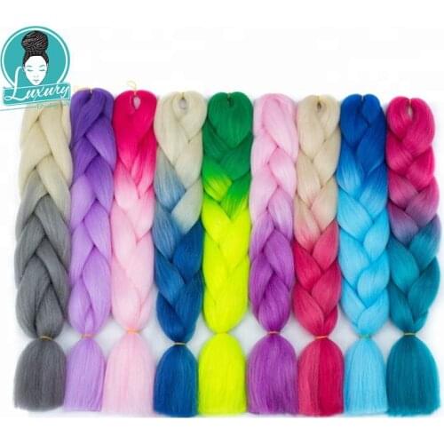 Luxury 60cm 24inch Pink Red Blue Coarse Yaki Texture Ombre Two Tone Three Tone Synthetic Jumbo Braids