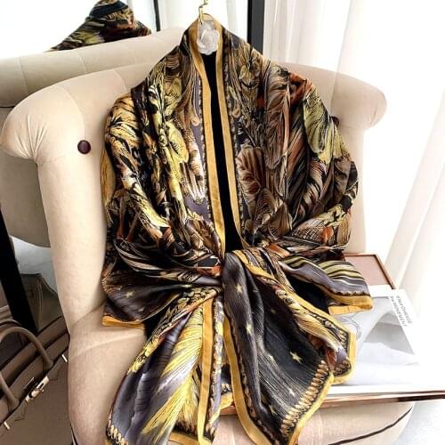 Luxury brand Autumn and spring women New style Fashion Color matching Print silk scarf lady Popular headcloth beach shawl