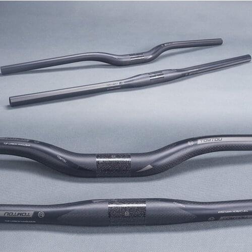 TOMTOU Mountain Bike One Shaped Handle Bar Matte Gray 3K Carbon Horizontal Handlebar Flat/Rise MTB Parts 31.8mm