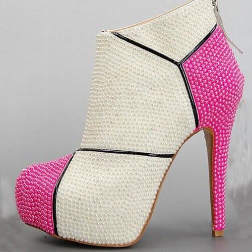 2018 Ivory High Heel Boots Wedding Boots Lady Formal Dress Shoes Elegant Lady Pearl Shoes for Bride Winter Party Prom Boots