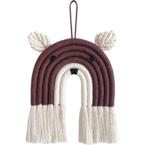 Nordic Hand-woven Macrame Tapestry Cotton Rope Rainbow Bear Wall Hanging Decor 54DF