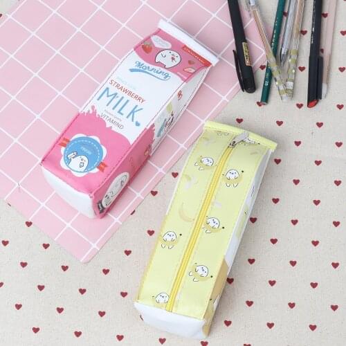 Cute Milk Box Style Pencil Bag Yellow Color Pouch Makeup 5*6*20CM Pen Case for School Students Canvas Pens Cases Bag