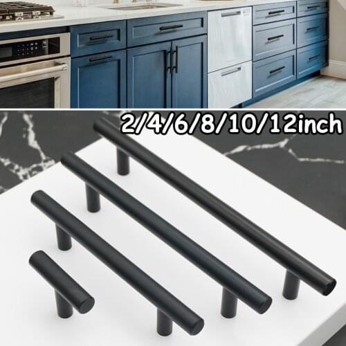 Kitchen Door T Bar Handle Knobs 2" ~ 12'' Cabinet Straight Pull Handle Stainless Steel Modern Matt Black Furniture Hardware
