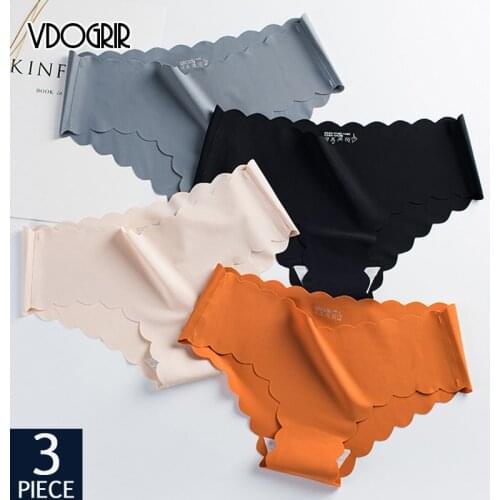 VDOGRIR 3Pcs/Lot Sexy Women Seamless Silk Panties Set Underwear Breathable Solid Briefs Mid Rise Female Comfort Underpants Tanga