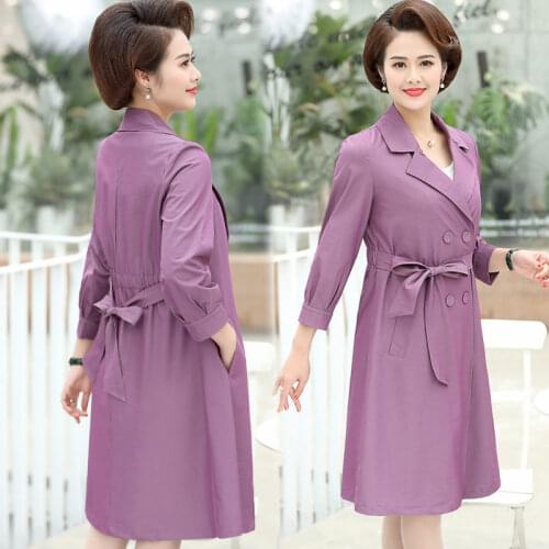 Mothers Spring Windbreaker Jacket Medium Long Purple Coat Female Temperament Elegant Thin Section Long Feminino Casaco K138