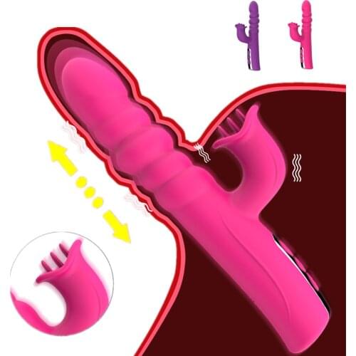 G Spot Rabbit Vibrator Dildo Scalable Tongue Licking Clit Sex Toys for Women Masturbation Telescopic Vibration Vagina Massager