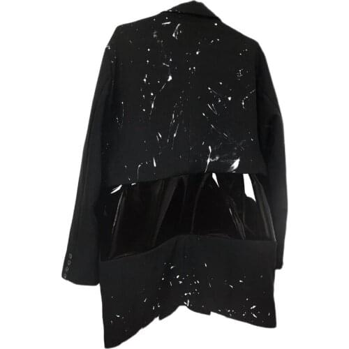 S-6XL!!2021 new spring and autumn men paste cloth stitching black retro ink leisure suit jacket