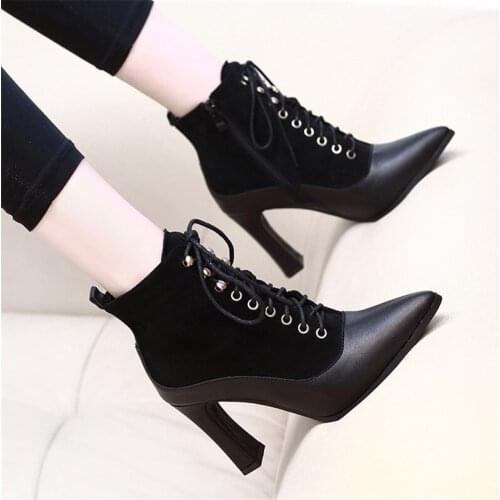2020 Fashion Red Mid Calf Boots For Women Pointed Toe Lace Up Zip Ladies Shoes Sexy High Heels Autumn Winter Boots Women