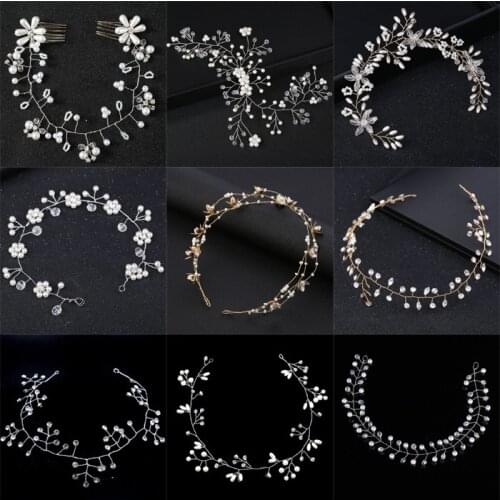 2019 Crystal FLOWER Wedding Hair Accessories Headband Simulated Pearl Bridal Hairbands Crown Headpiece Bride Womens Jewelry
