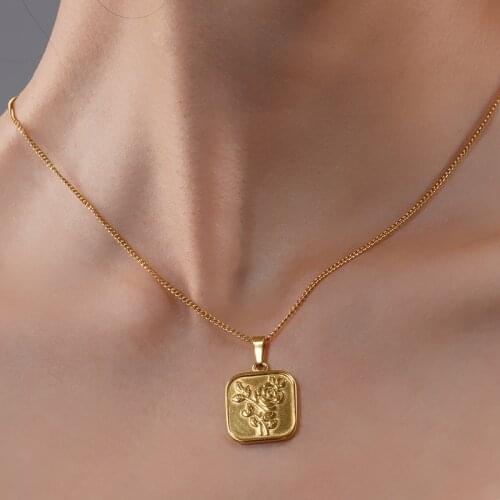 Rose Flower Necklace For Women Stainless Steel Floral Medallion Necklace Gold Metal Kette Choker Collier