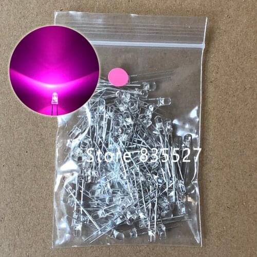 100PCS/LOT F3 3MM Round Transparent Shell Pink LED Light-emitting Diodes Water Clear For DIY Light lamp beads DIP