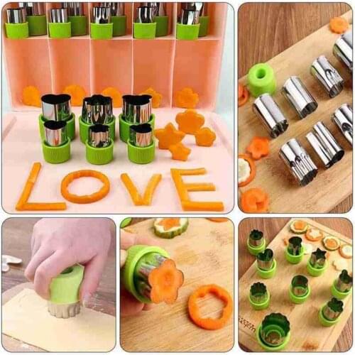 12Pcs Vegetable Fruit Cutter Mold Flowers Cartoon Shape Cutting Mold Cookie Cutter Steel Biscuit Tools