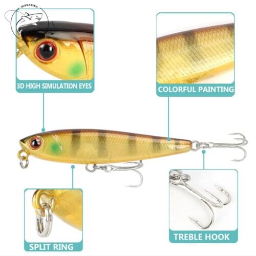 15 Colors Artificial Floating Pencil Plastic Hard Bait 3D Simulation Eyes 5.5cm / 3.4g Waterproof Fishing Lure